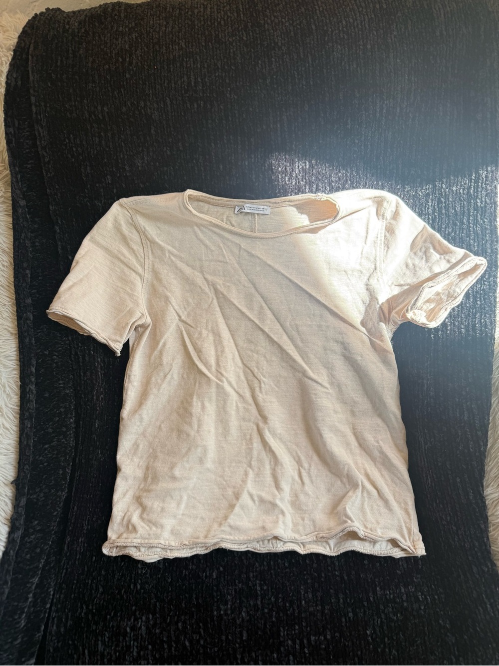 Zara Beige Ribbed Short Sleeve Tee